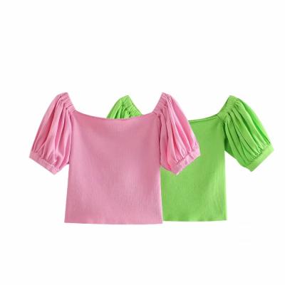 China Breathable Candy Collor Slash Neck Cropped T Shirt Women Cute Summer Off Shoulder Crop Top for sale