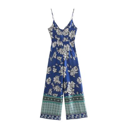 China Breathable Blue Bow Front Elegant Fashion Floral Print Color Casual Overalls For Women for sale