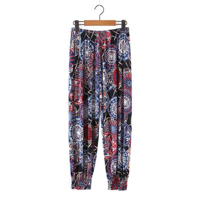 China Floral Print Breathable Colorway Women's Vintage Design Elastic Waist 2 Casual Loose Pants And Trousers for sale