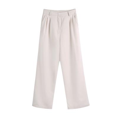 China Breathable White Color Wide Leg Women One Line Fashion Pants 2021 New Design Women Casual Pants for sale