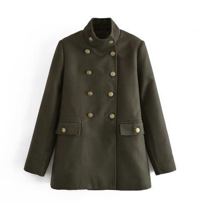 China Breathable Army Green Color Stand Collar Cross Long Sleeve Women Fashion Casual Winter Jacket for sale