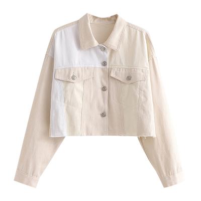 China Breathable Spliced ​​Design Turn Down Casual Women Fashion Front Collar Pockets Drop Jacket for sale