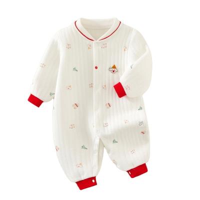 China Hot Selling Pure Cotton Baby Clothes Baby Onesie Long Sleeve Three Layer Hot Baby Crawling Clothes In Stock for sale