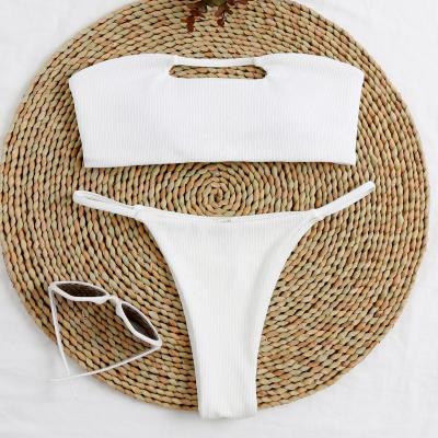 China 2021 luxury swinmwear breathable solid swimwear for women 2 piece swimwear thong bikini set for sale