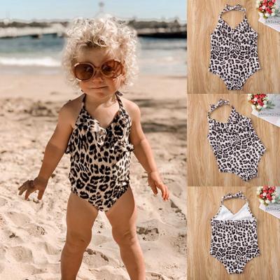 China Custom Leopard Pattern Strap Beach Dress Kids Bikinis Swimwear Swimming Suit Kid One Piece Windproof Swimsuit Children for sale