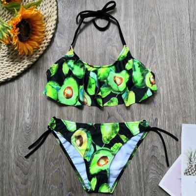 China 2021 Breathable Hot Sale Fashion Print Ruffles Girls Swimwear Kids Bikini Children Swimwear for sale