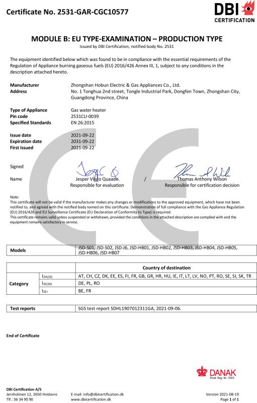 CE - Zhongshan Hobun Electric & Gas Appliances Co., Ltd.