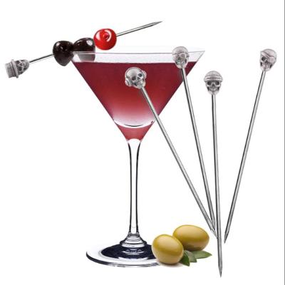 China Viable Antique Silver Cocktail Picks Stainless Steel Martini Picks Olive Picks Fruit Sticks Bar Reusable Factory Stir Sticks for sale