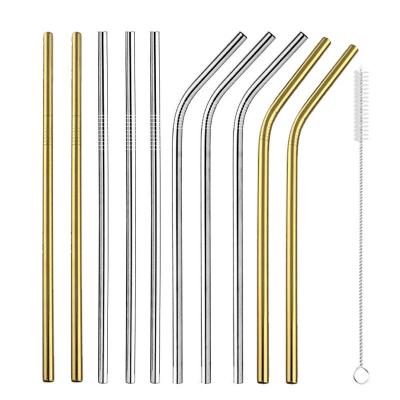 China Eco-friendly Reusable Metal Drinking Straws 304 Stainless Steel Gold Straw Set With Brush For Cocktail Bar Accessory 2121 for sale