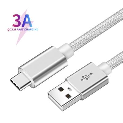 China Silver Durable Nylon Fast Type-C Data Mobile Phone OEM/ODM Wire 3A Charger USB Cable for sale