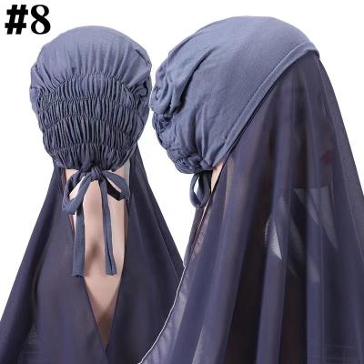 China 2022 New Soft Feeling Chiffon Hijab With Headwrap Elastic Bubble Hood Rope Solid Color Heavy Inner Scarf For Women Headband Stretch Hijab for sale