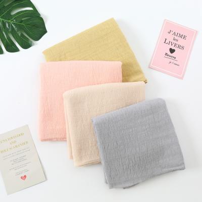 China Latest Design Lightweight Plain Crumpled Scarf Long Pleat Solid Color Women Muslim Hijab Scarf With Bright Yarn for sale