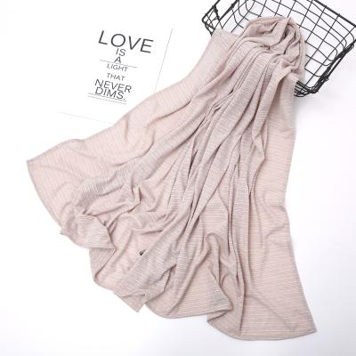 China New Arrival Soft Smooth Feeling Sheer Color Cotton Scarves Stripe Plain Scarf Women Lady Hijab for sale