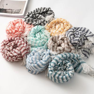 China Fashion \ Comfortable Multicolor Classic \ Warm Scarf Striped Cotton And Canvas Scarf Spring And Autumn Women for sale