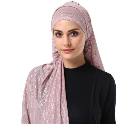 China Wavy Line Stripe Elastic Hijab Stretch Muslim Hot Selling Fashion Bead Muslim Cloth Scarf for sale