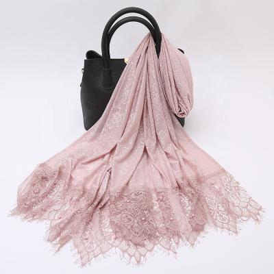 China New Fashion Light Pearl Lace Muslim Scarf Rose Flower Design Polyester Scarf Hijab Islamic Hijab For Women for sale