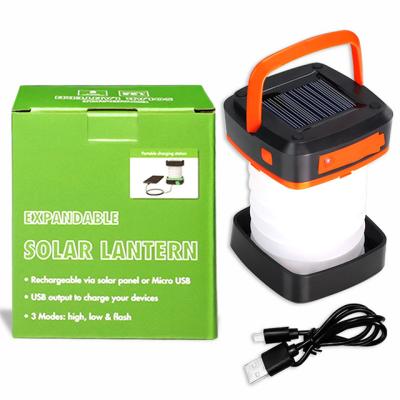 China Residential Waterproof Outdoor Collapsible Solar Light Silicone Rechargeable LED Camping Light For Emergency USB Chargi for sale