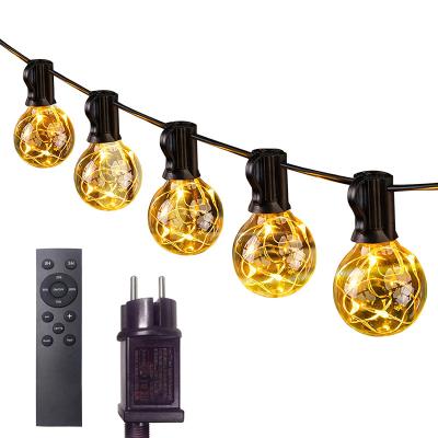 China 3V Garden Adapter with 25+2 Bulbs Remote Control Outdoor Camping Decorative Lights Garden Christmas G40 Copper Wire String Lights for sale