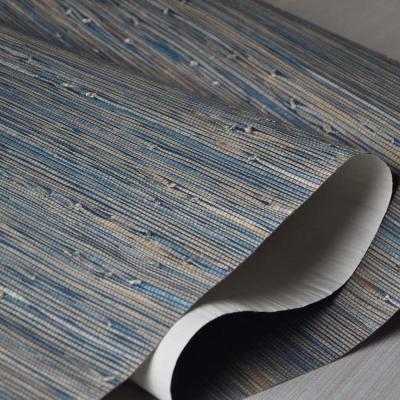 China Modern Natural Grasscloth Wallpaper Navy Blue Reed Wallpaper Roll For Home Walls Real for sale