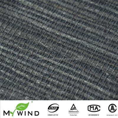 China CLASSIC Black Natural Textured Jute Fabric Wallpaper for sale