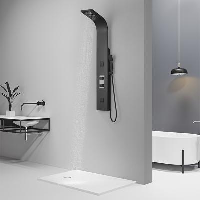 China Without Mixer Luxury Thermostatic Bathroom Faucet Black 304 Stainless Steel Rainfall Wall Mount Tower System Shower Top Panel for sale