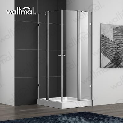 China With Square Frame And Tray Style Double Pivot Door Aluminum Hardware Waltmal Frame Shower Enclosure for sale