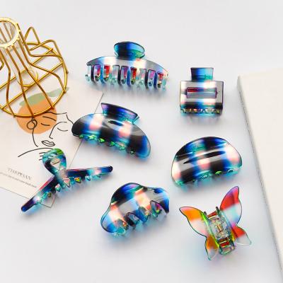 China Custom Made Women Hair Claw RARA New Arrival Ins Fashion Hair Accessories Women Hair Cut Wholesale Colored Blue Acrylic Laser Hair Claw for sale