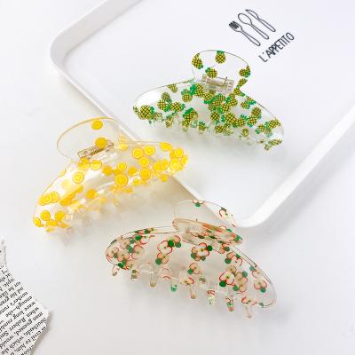 China Hair claw/hot sale hair accessories RARA 11cm hair clip fashion women fruit hair clip wholesale transparent acrylic hair claws for sale