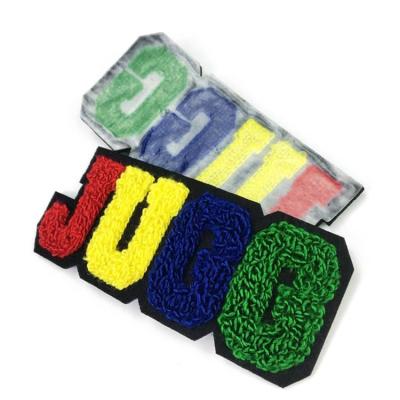 China Viable Wholesale Custom College Chenille Patch Iron On Chenille Letter Patches For Clothing for sale