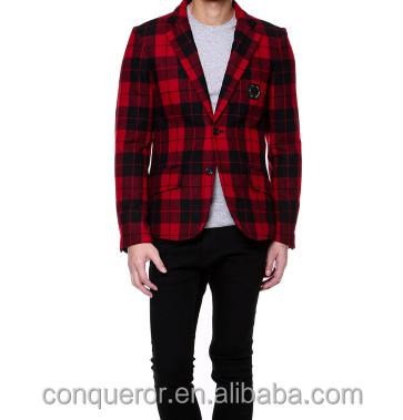 China Customized 2015 red and black anti-shrink mens blazers plaid suits20150276 for sale