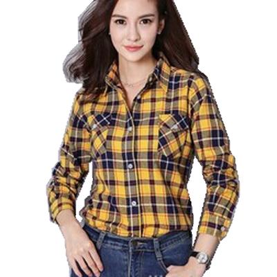 China China Products Ladies Turn-Down Blouses Women's Official Plaid Shirt Breathable Importers for sale