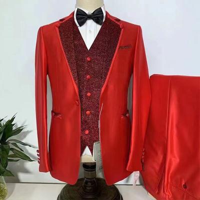 China 2022 New Breathable Groomsmen Shawl Collar Wedding Tuxedos Burgundy Men Suits Wedding Banquet Prom Homme Suit 3-PCS (Jacket+Pants+Vest) for sale