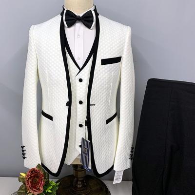 China Breathable Fashion Black Notched Lapel Groom Wedding Tuxedos 3 Piece Suits Sets Jacket Vest With Pants Slim Fit Groomsman Wear Blazers for sale