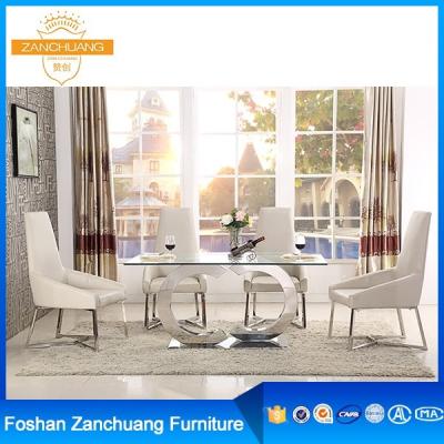 China Restaurant Hotel Rectangular Glass Top Dining Table With Leather Chairs for sale