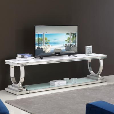 China TV Stand Stainless Steel TV Stand High Transparency Glass Tempered Home Living Furniture for sale