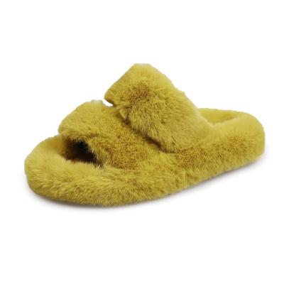 China Fashion Trend House Shoes Slipper Custom Faux Slip On Real Slides Cross Flat Furry Fluffy Plush Ladies Fur Strap Luxury Slippers for sale