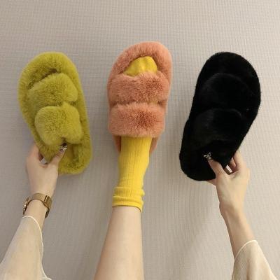 China Fashion Trend New Arrival Factory Wholesale Non-Slip Winter Fluffy Furry Slippers Sheepskin Faux Fur Winter Women's Ladies Home Slippers for sale