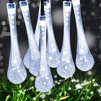 China Waterproof Solar Lights 50LED 9.5M Cool White Decorative Garden LED String Lights Crystal Raindrop Decorative Light Outdoor for Festival Celebrate for sale