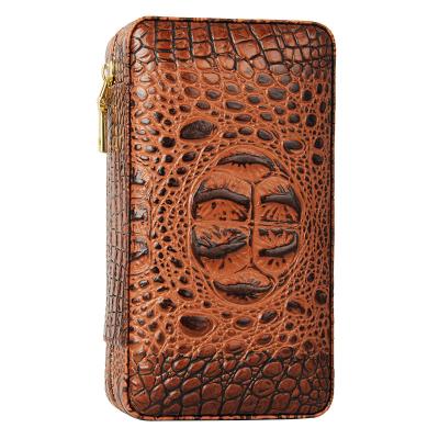 China CIGARISM Brown Alligator Leather Pattern Embossed Genuine Leather Cigar Travel Case Humidor (6 Count) for sale