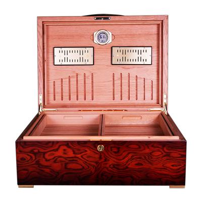 China Spanish Bulbed Cedar Cigar Humidor (Brown-200Count) Solid Piano Finish Mahogany Cedar Rosewood Grain CIGARISM for sale