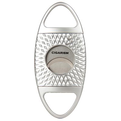 China CIGARISM Casual Metal Plated Diamond Rhombus Carving Double Blades Cigar Cutter for sale