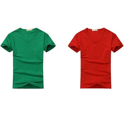 China Promotional Wholesale V-Neck Men's and Women's 100% Cotton Anti-Shrink T-Shirt with Custom Logo Printing for sale