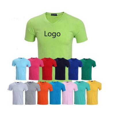 China 100% Custom Printing Anti-Shrink Lady Tees Cotton Summer T-shirt V-Neck T-shirt Logo Printing Women T-shirt for sale