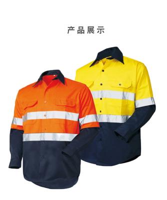 China Water Proof 100% Cotton Workwear Reflective Striped Shirt Pants Work Set Suit for sale