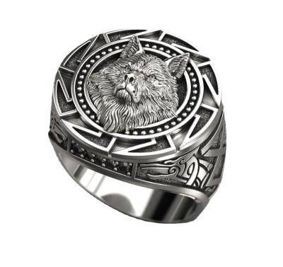 China Radiation& Fashion Viking Warrior Wolf Head Rings Vintage Corrosion Resistance For Men's Retro Punk Jewelry Wolf Totem Male Silver Color Ring Hip Hop Finger Bands for sale