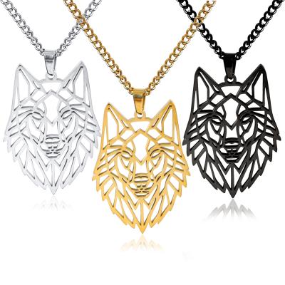 China Wolf Pendant punk for men's stainless steel necklaces men's chain fashion male necklace jewelry Christmas punk gift for sale