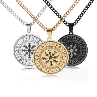 China Vintage Viking Icelandic Vegvisir Helmet Horror Stainless In Circle Runic Pendant Bars Magic Compass Rune Amulet Men Jewelry Gift for sale