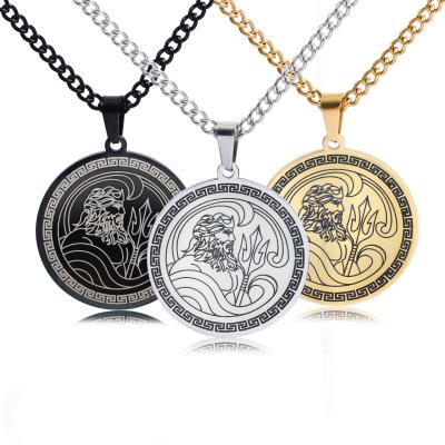 China Vintage Ancient Greek Posedon Pendant Necklace For Men Long Jewelry Metal Number Medallion Pendant Necklaces for sale