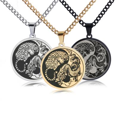 China Cool Punk Brave Vintage Tai Chi Yin Yang Pendant Wolf Dragon Necklace Women Men Lucky Jewelry for sale