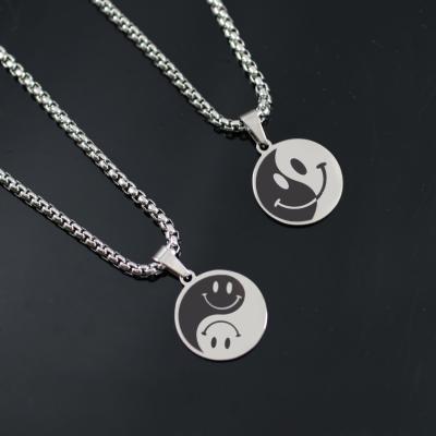 China Fashion Happy Lucky Eye Smiley Face Pendant Wish Card Punk Necklace Charm Link Chain Necklace Gifts For Women Men Jewelry for sale